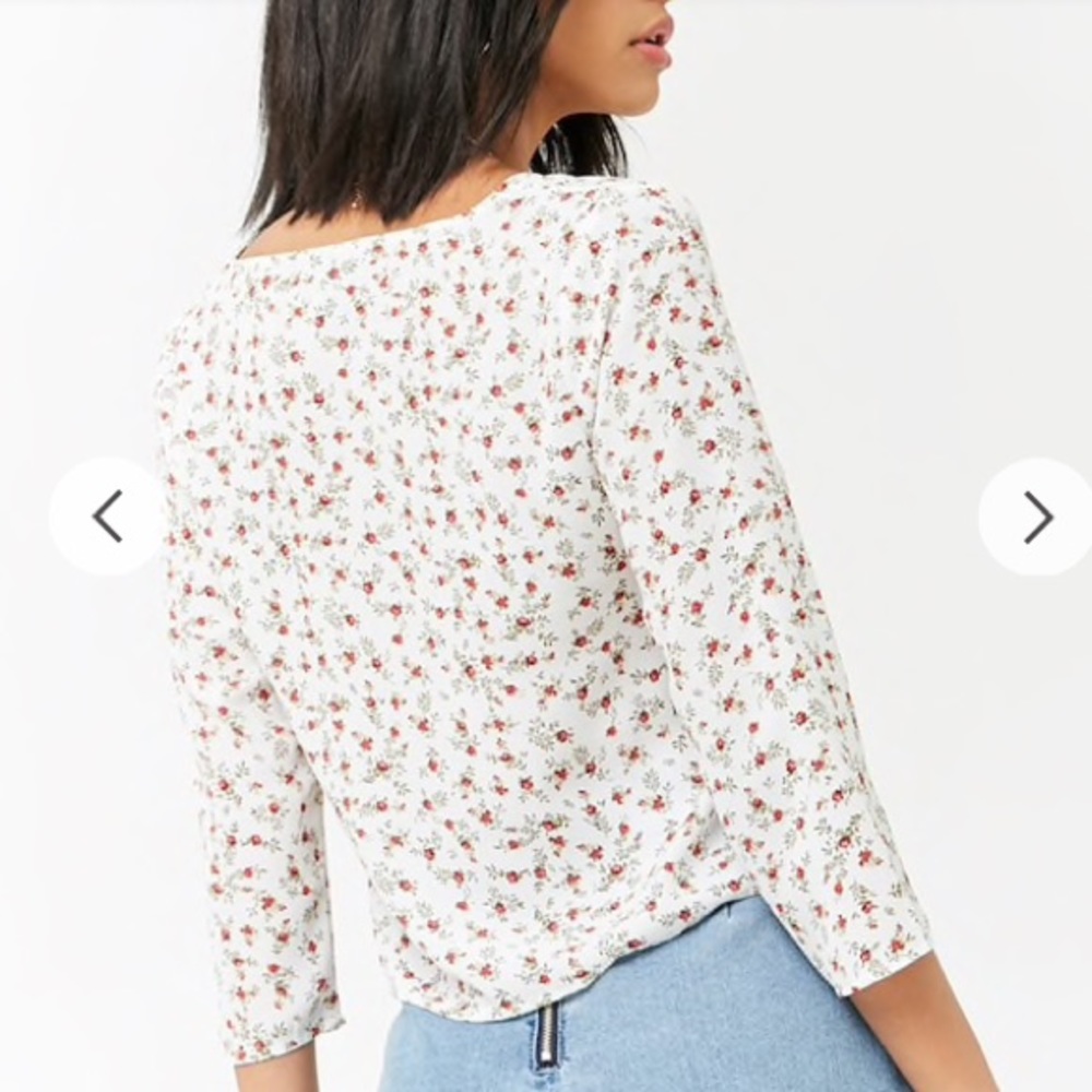 Red floral button up blouse - Picture 2 of 2